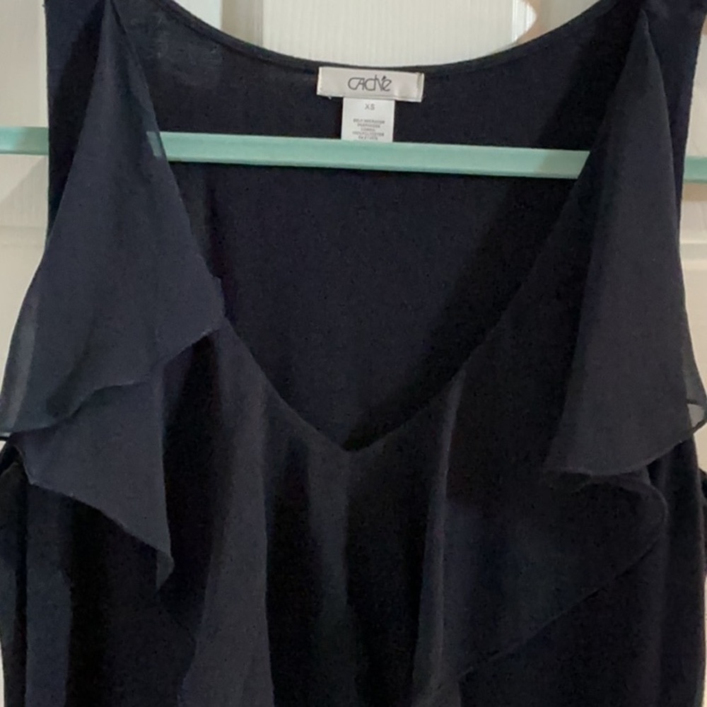 Cache Navy Chiffon Ruffle V-Neck Top - Picture 4 of 8